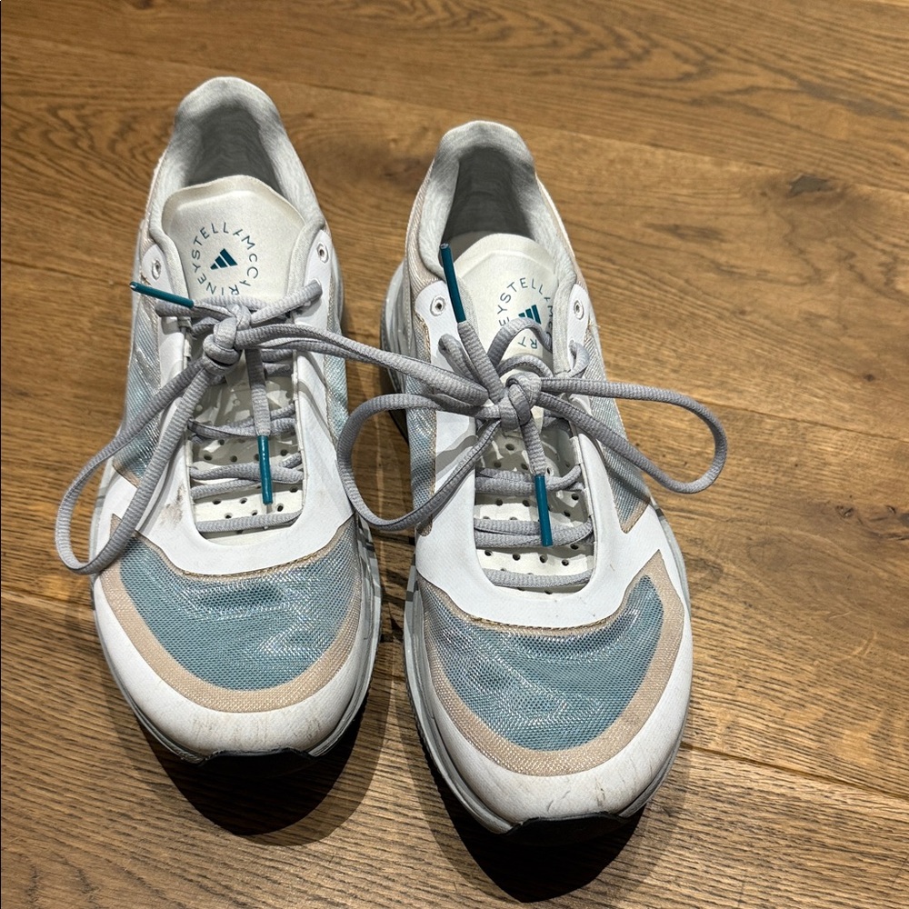 Stella McCartney White and Light Blue Sneakers